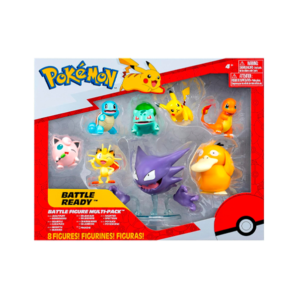 Pokémon Battle Figure 8-Pack - Comes with 2” Pikachu, 2” Bulbasaur, 2” Squirtle, 2” Charmander, 3" Haunter 2” Meowth, 2" Jigglypuff, 3” Loudred and 3” Psyduck